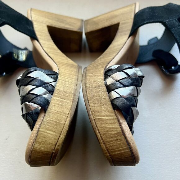 Eric Michael Rachel Black & Metallic Silver Sandals & Faux Wood Size EU 37 US 7 - Picture 6 of 16